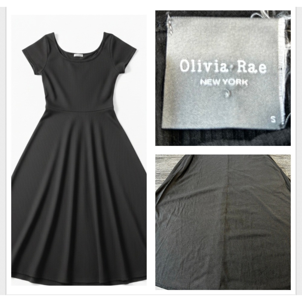 Olivia Rae New York Womens Black Ribbed Knit‎ Fit and Flare Midi Dress  Small
